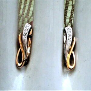 European Solid 14K 585 Rose Pink White Gold Diamond Cluster Pierced Earrings